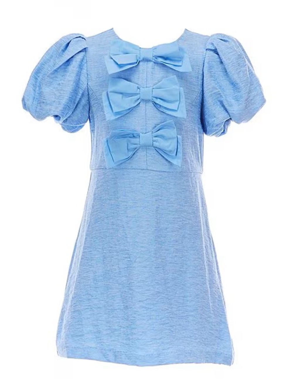 GB Girls Social Little Girls Bow Front Bubble Sleeve Dress Cornflower Blue Sz 6X